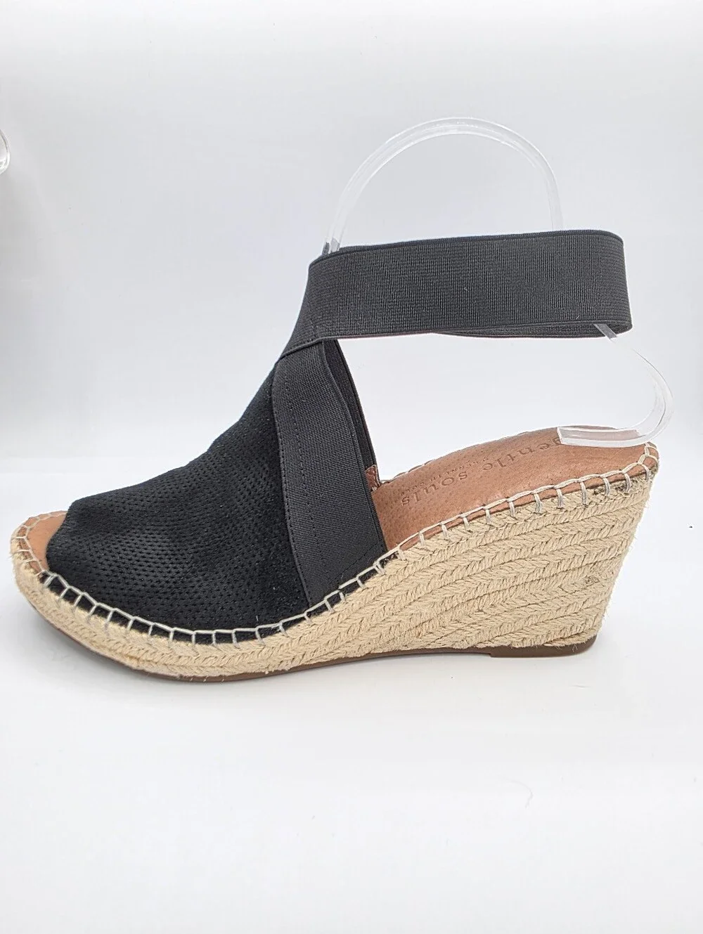 Gentle Souls Kenneth Cole Espadrille Wedge Sandals Black Leather Size 10 Comfort